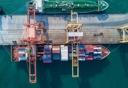 松国际船运进口船运鸟瞰海港集装箱货物载船进出口业务物流货运输业务